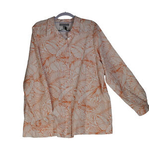 Jessica London Top Women 18W Orange Linen Blend Blouse Roll Sleeve Lightweight